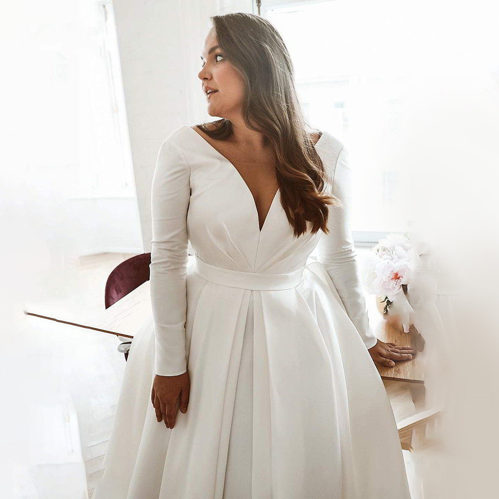 Plus Size stain Wedding Dress Long Sleeve beach wedding dresses Oversize Bridal Gown Boho robe de mariée fluffy vestidos de novia