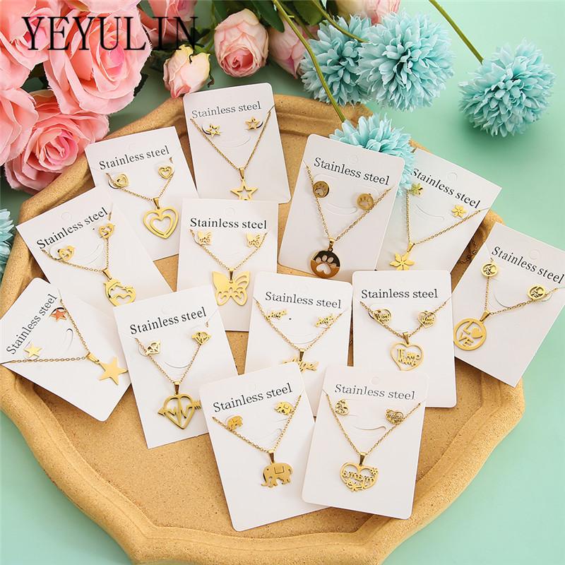 Pendant Necklaces Animal Elephant Heart Lettr Stainless Steel Necklace Sets For Women Gold Color Chain Earrings Jewelry GiftsPendant
Pendant Necklaces Animal Elephant Heart Lettr Stainless Steel Necklace Sets For Women Gold Color Chain Earrings Jewelry GiftsPendant