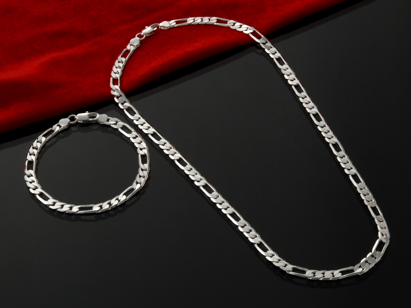 e Sier Jewelery For Men 4mm Figaro Chain Bracelet & Necklace Man's Jewelry 2pcs Sets Accesories Party Gifts Free shipping
