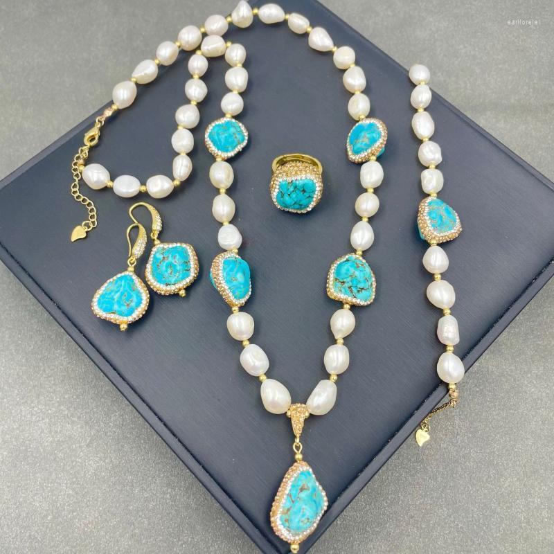 Earrings & Necklace Baroque Freshwater Pearl & Turquoise Ore Set Exquisite Druzy Czech Diamond Four-piece For Beach PartyEarrings Earl22, As pic
Earrings & Necklace Baroque Freshwater Pearl & Turquoise Ore Set Exquisite Druzy Czech Diamond Four-piece For Beach PartyEarrings Earl22, As pic