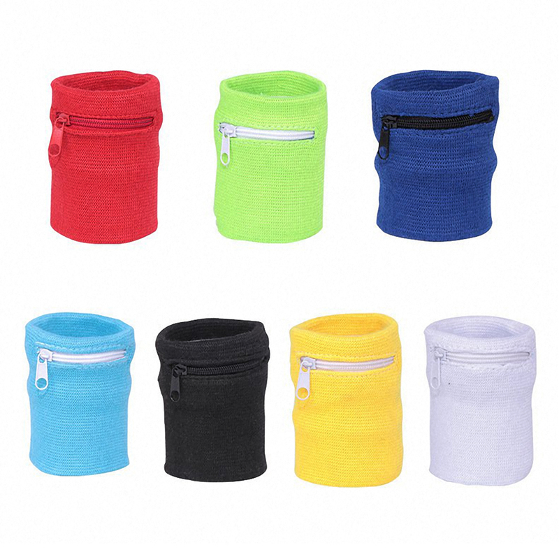 10Pcs Sport Wristband Sweatband Football Yoga Gym Basketball Running Sweat-absorbent Zippered Pocket Sports Wrist Wallet Pouch