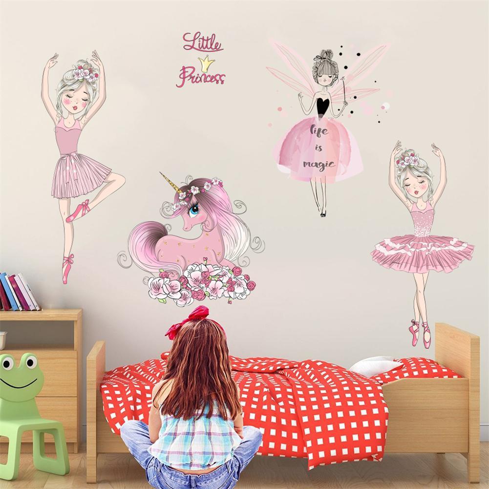 Cute Dancing Ballet Girl Wall Stickers for Kids Rooms Girls Room Bedroom Fairy Princess Nursery Wallpaper Baby Room Decoration