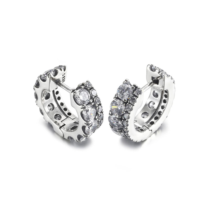 Women Mens Double Band Pave Hoop Earrings Original gift Box for Authentic 925 Sterling Silver Party Circle Stud Earring