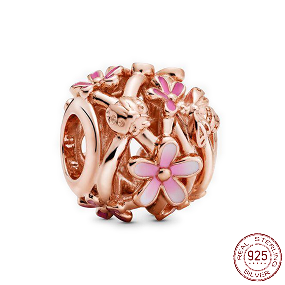 Popular High Quality 925 Sterling Silver Fall Flower Pink Collection Charm Beads For S925 Snake Bracelet Women DIY Jewelry Fashion Accessories