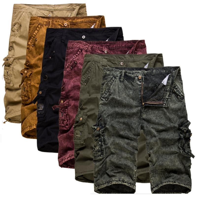 Men's Shorts EL BARCO Summer Men Casual Cotton Camouflage Yellow Red Male Cargo Black Khaki Army-green Knee-Length Trousers