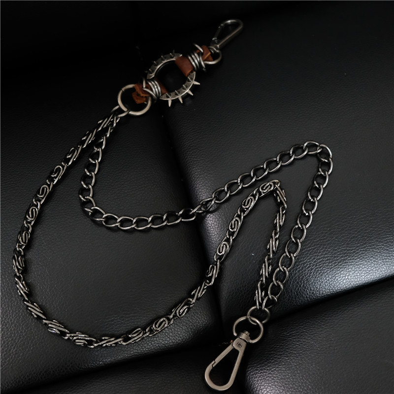 Men's Motorcyle Keychain Trucker Belt Chains Rock Gothic Punk Style Black Pants Trousers Jean Biker Wallet Key Ring Long BL07 220516