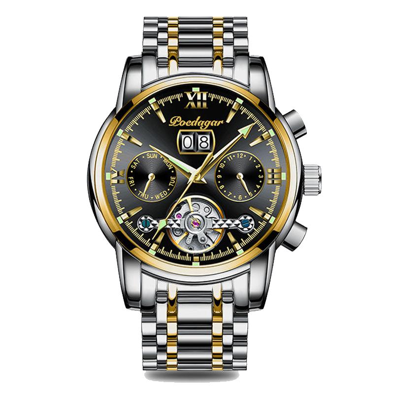 Wristwatches Business Watch Men Automatic Mechanical Tourbillon Luxury Fashion Stainless Steel Sport Watches Relogio MasculinoWristwatches W, Black silver 
Wristwatches Business Watch Men Automatic Mechanical Tourbillon Luxury Fashion Stainless Steel Sport Watches Relogio MasculinoWristwatches W, Black silver