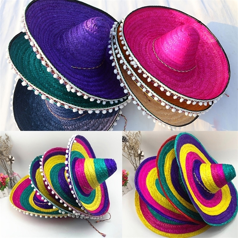 Mexican Party Hat Men Women Wide Brim Straw Kids Adult Outdoor Decorative Colorful Edges Hats Creative Fashion Sombrero 220808