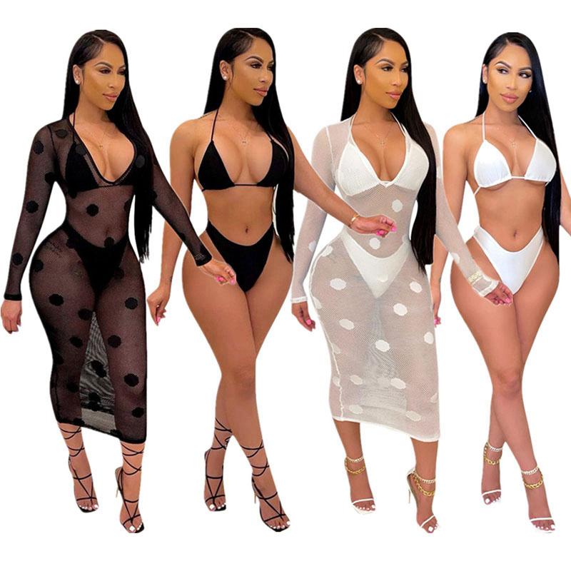 Women' Swimwear Mesh Sheer Polka Dot Spliced 3 Piece Bikini Sets Summer Vacation Outfits Halter Bra Top Underpant Bandage Maxi Skirt Swimsu, White
Women' Swimwear Mesh Sheer Polka Dot Spliced 3 Piece Bikini Sets Summer Vacation Outfits Halter Bra Top Underpant Bandage Maxi Skirt Swimsu, White