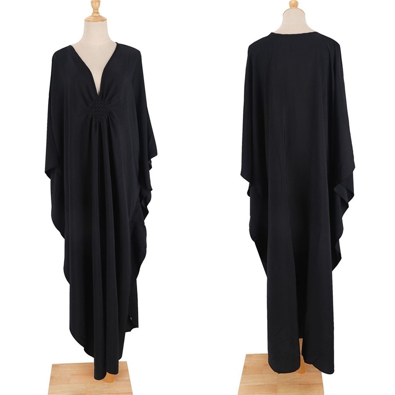 Greek Goddess Pure White Long Dress Stuning Solid Color Black Kaftan High Waist Batwing Sleeve Maxi Dresses For Elegant Women 220426