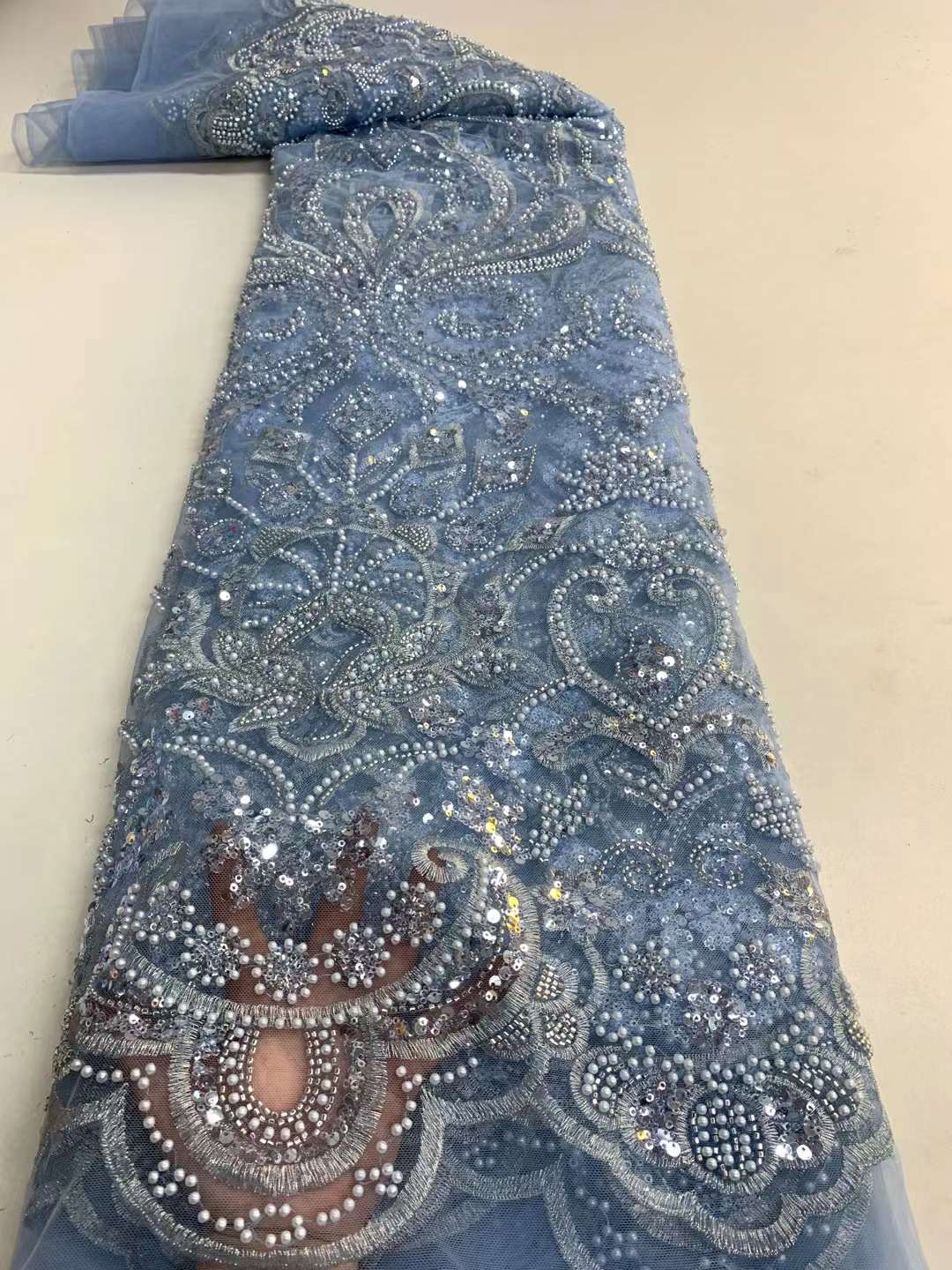 High-End Handmade Beaded Lace Fabric Gold Embroidery French Laces Wedding Dress Embroidered Aqua Tulle Fabrics
High-End Handmade Beaded Lace Fabric Gold Embroidery French Laces Wedding Dress Embroidered Aqua Tulle Fabrics