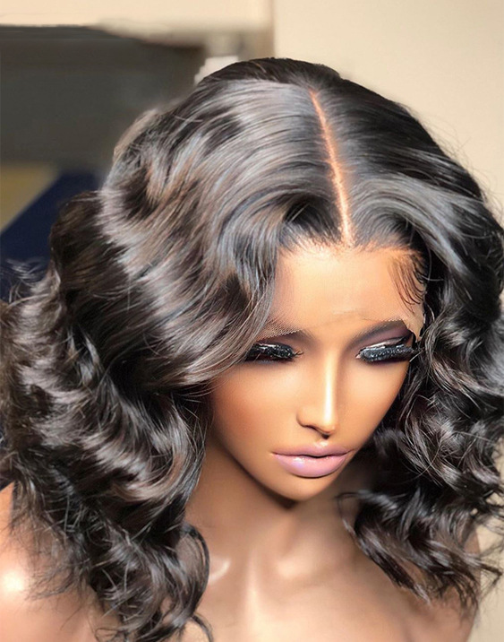 Black Middlepart Short Wave Lace Front High Temperature wig for Woman Cosplay wig