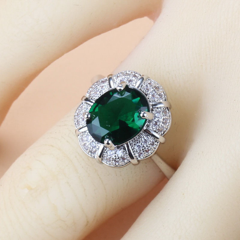 925 Mark Bridal Necklace And Earrings Jewelry Sets For Women Fashion Wedding Dress Costume Green Zircon Charm Bracelet And Ring 220715