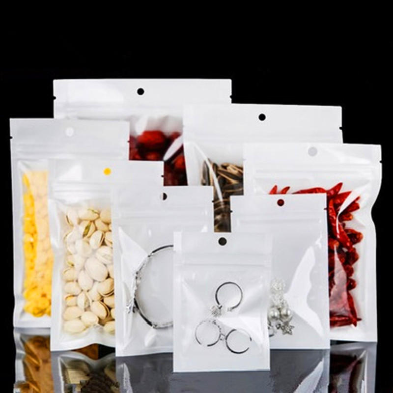 200PCS One Side Clear White Pearl Zip Lock Packaging Bags Reclosable Jewelry Trinkets Phone Case Bracelets Underwear E-cigarettes Christams Gifts Stor