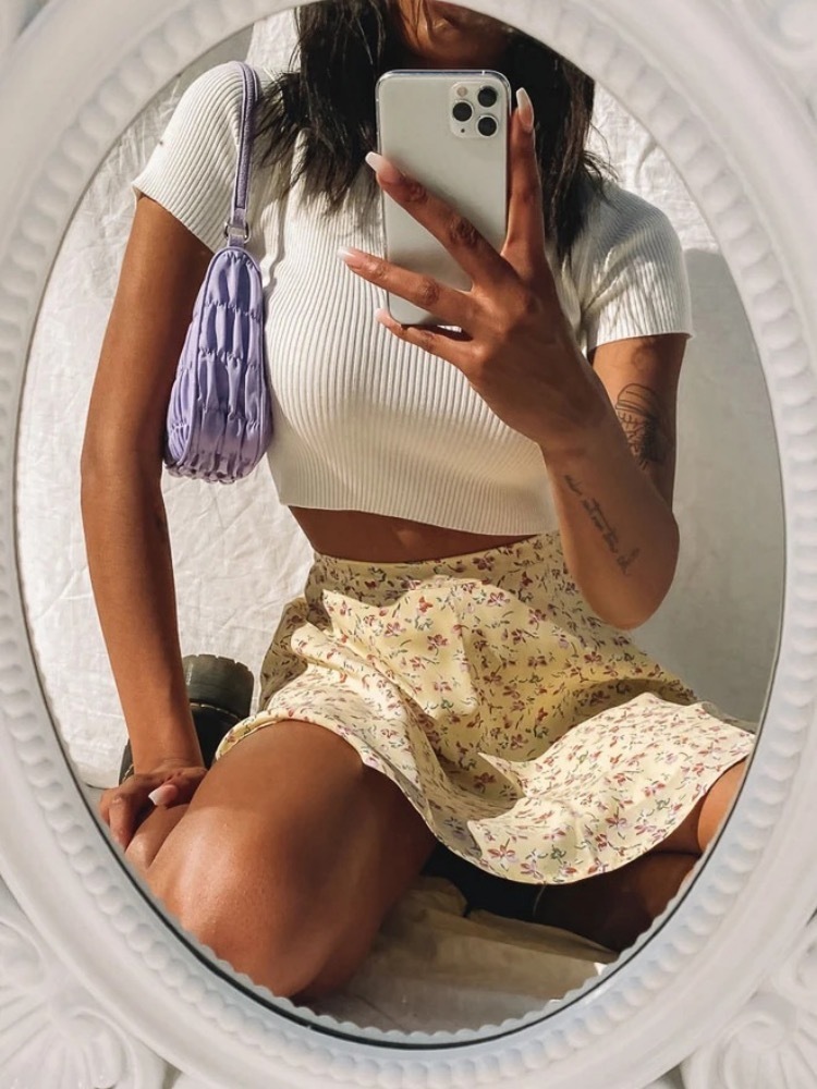 Tossy Boho Floral Print Party Skirt Summer High Waist Pleated Skirt Short Beach Sexy Frills Mini Skirts For Women 220701