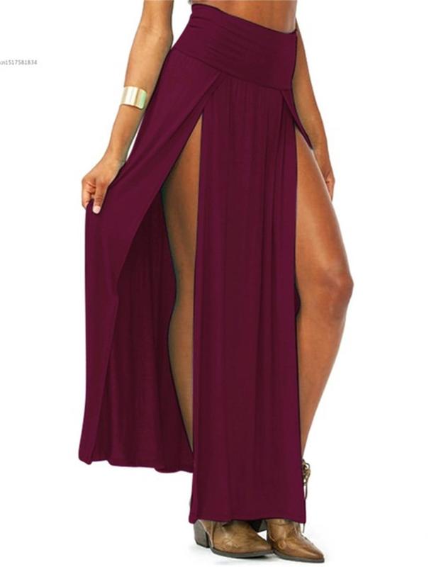 Arrival High Waisted Sexy Womens Double Slits Summer Solid Long Maxi Skirt Wholesale 51 220322