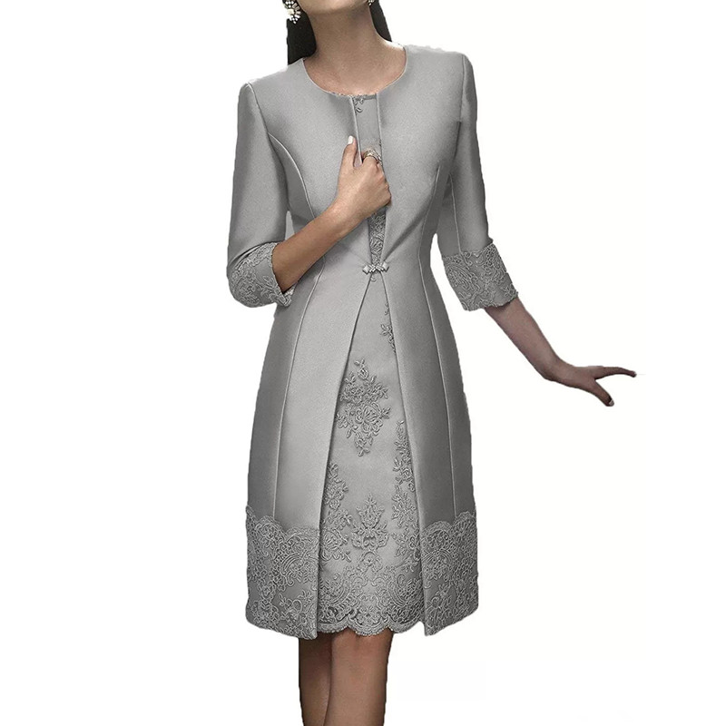 Elegant Short Mother Dresses With Jacket Mother Of The Bride Dress Suit Gowns Formal Party Wear Wedding Guest Dresses 3/4 Long