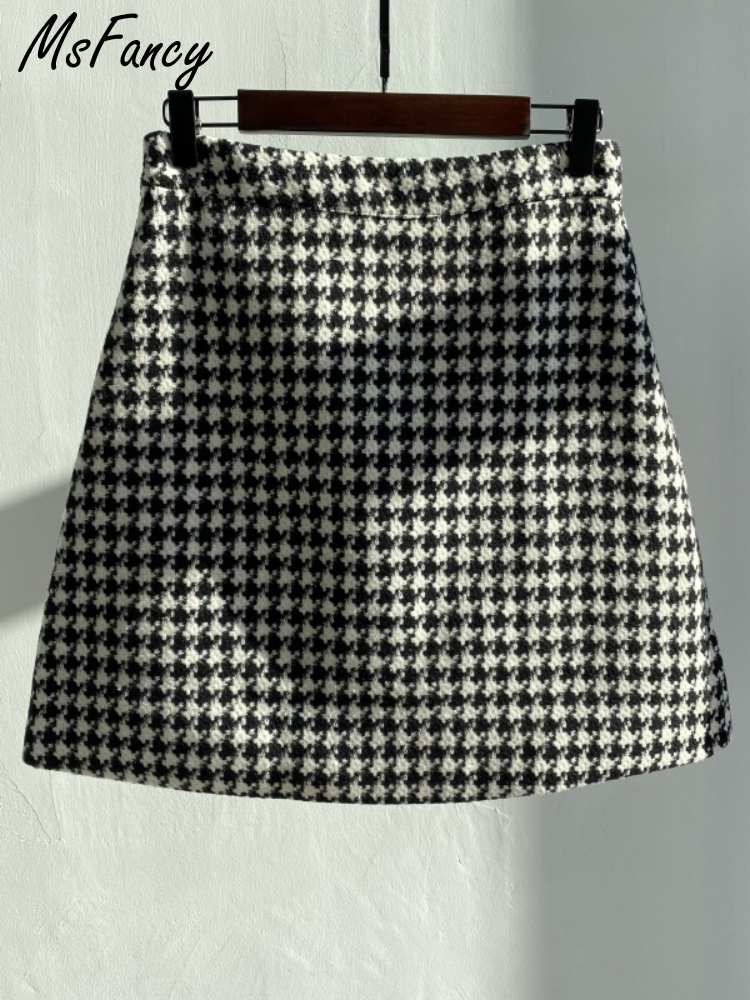 Msfancy Plaid Mini Skirt Women Black White Fashion Official Faldas Mujer Korean Style High Waist Short Jupe 220317