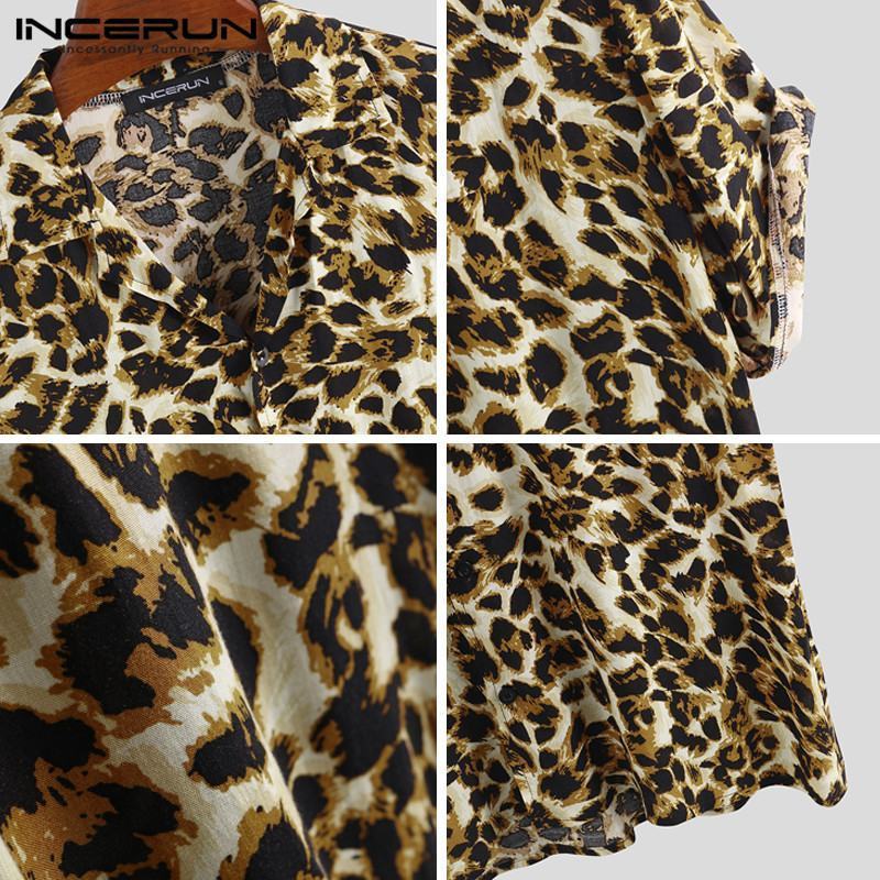 Summer Short Sleeve Leopard Print Shirt Men Lapel Neck Loose Button Up Blouse Breathable Streetwear Sexy Shirts Men INCERUN 220611