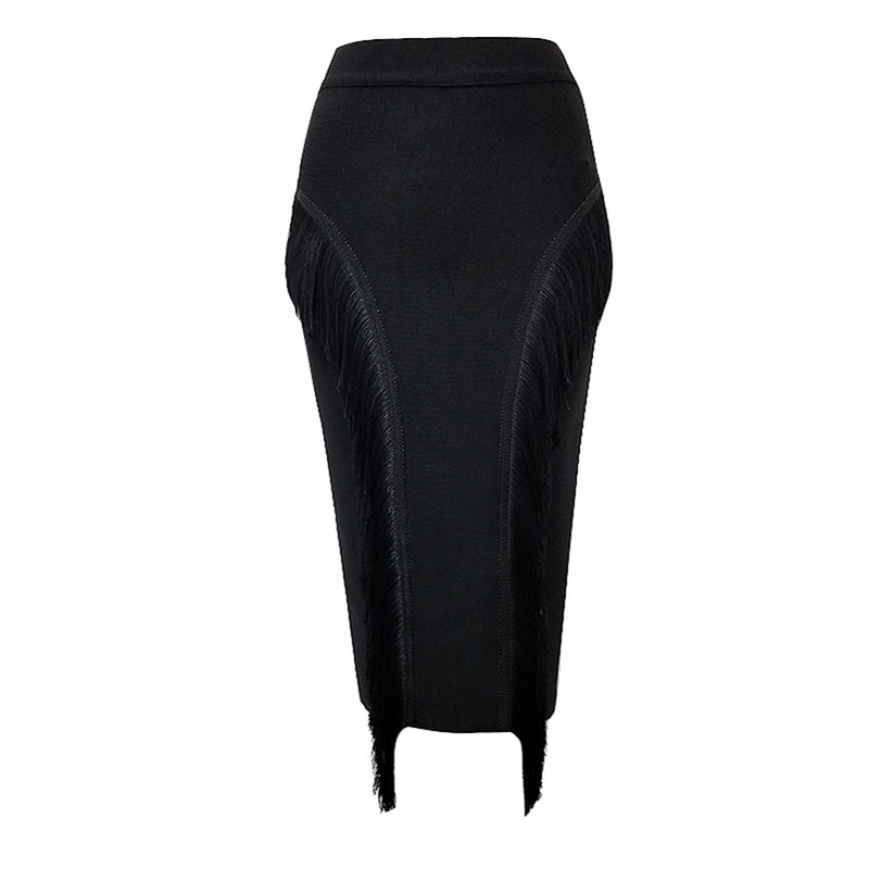 Women High Waist Bodycon Skirts Office Lady Tassel Elegant Fashion Pencil Skirt Bandage SKirts 210306