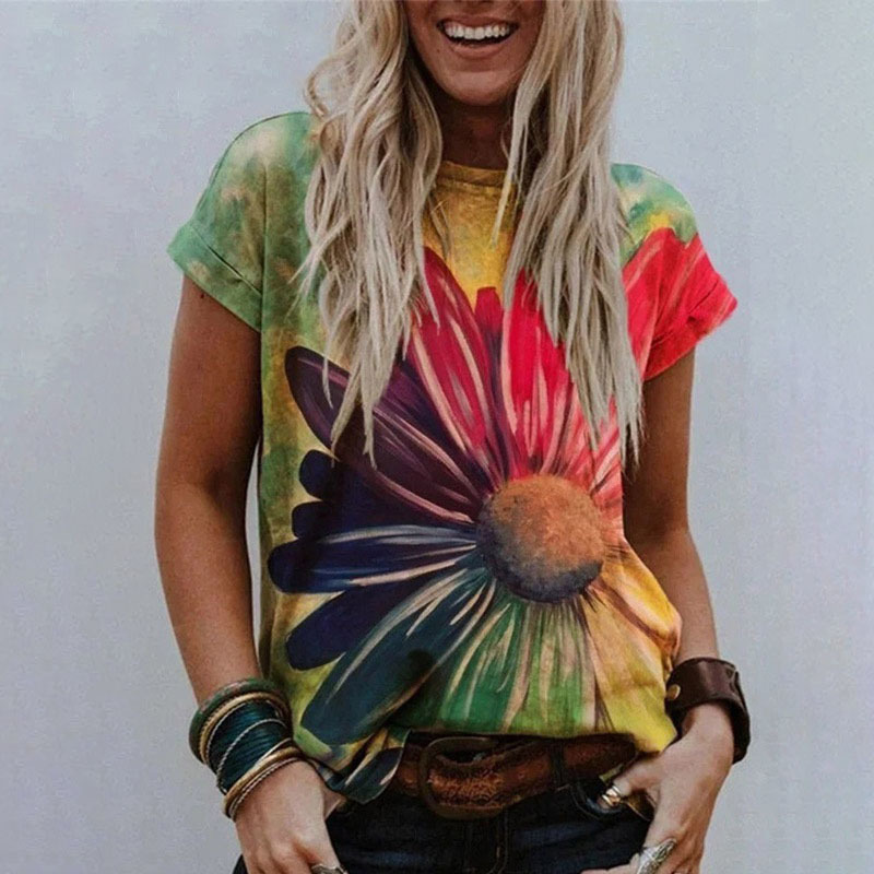 Floral 3D Printed T Shirt Fashion Boho Top Women Casual Round Neck Loose Vintage Clothes Female Plus Size Harajuku Short Sleeve 220321