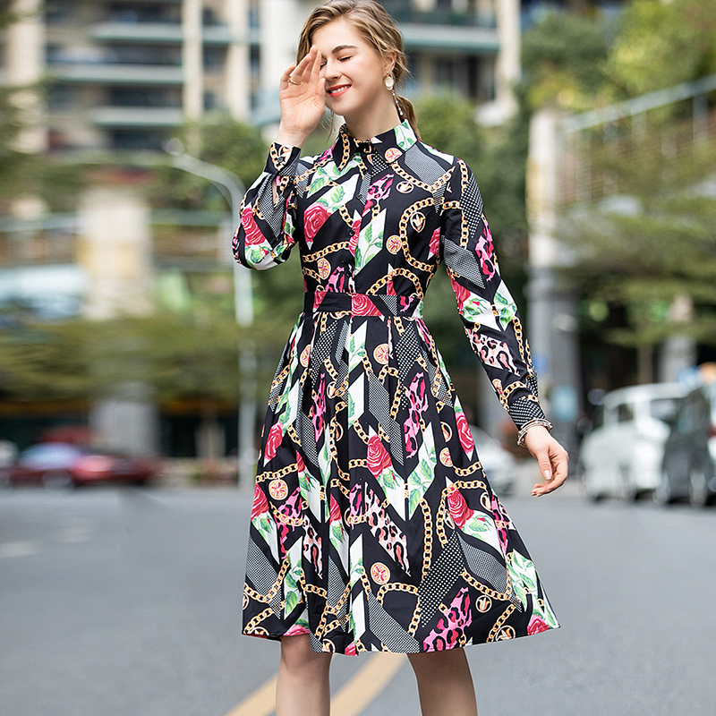 Women' Runway Dress Turn Down Collar Long Sleeves Printed High Street Fashion Casual Spring Autumn Dresses Vestidos, Multi
Women' Runway Dress Turn Down Collar Long Sleeves Printed High Street Fashion Casual Spring Autumn Dresses Vestidos, Multi