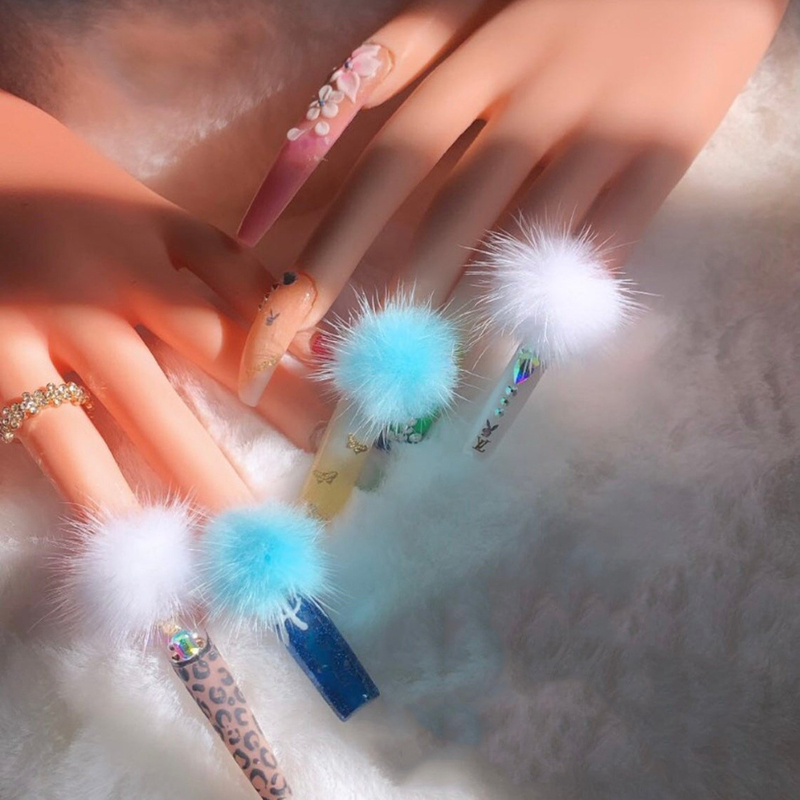 24Pcs Detachable Magnet Ball Fluffy White+Pink 3D27*27mm Puffy Pom Pons Kit Jewelry Manicure Accessories DIY Nails Charms In Box