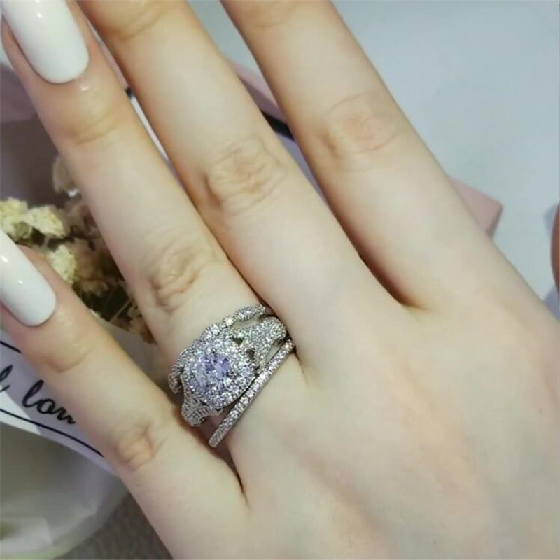 Size 5-10 Top Sell Wedding Rings Vintage Jewelry 925 Sterling Silver Round Cut White Topaz CZ Promise Diamond Gemstones Party 3PCS Women Engagement Ba