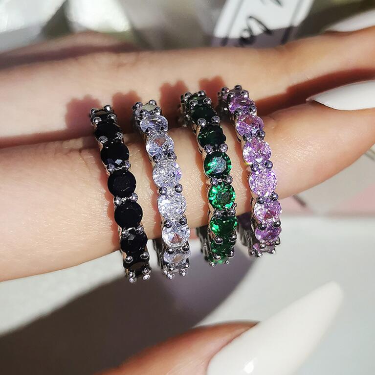 Wedding Rings for Women - 4MM Round Cut Multicolor Cubic Zirconia Emeralds Sterg Sier Band