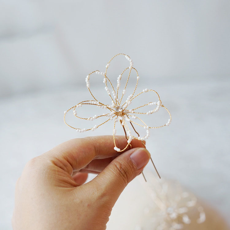 Bridal Jewelry Flower Floral Headpieces Headdress Pearl Hair Clips Pins Women Girl Bridesmaids Hairpin Bride Wedding Accessories 0615
