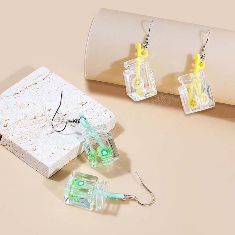 Creative Cup Dangle Earrings For Woman Funny Fruit Glass Bottle Novelty Hanging Pendant Earrings Girls Ladies Jewelry Gifts