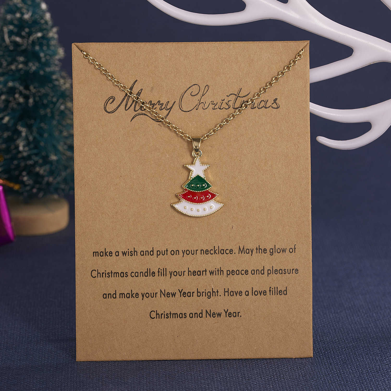 Fashion Enamel Christmas Tree Santa 2022 Claus Snowman Pendant Necklace Jewelry For Women Choker Clavicle Chain Card Party Gifts