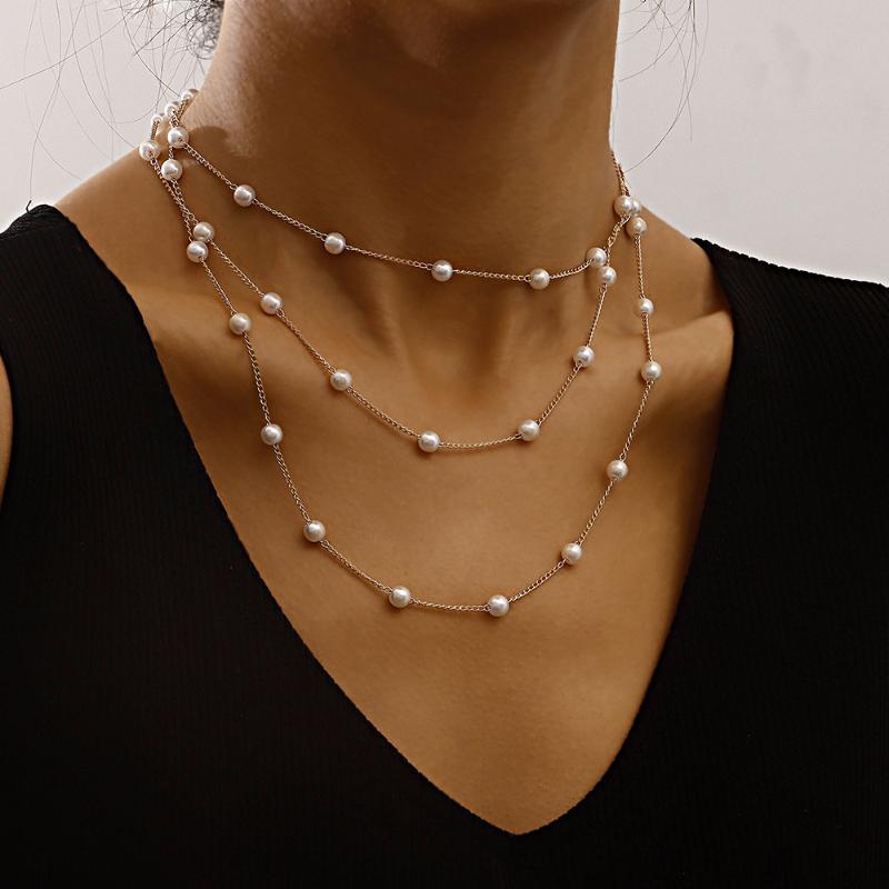 Chokers Luxury Multi-Strand Floating Pearl Necklace Triple Layered White Station Thin Chain Pendant For Women Bridesmaid JewelryChokers
Chokers Luxury Multi-Strand Floating Pearl Necklace Triple Layered White Station Thin Chain Pendant For Women Bridesmaid JewelryChokers