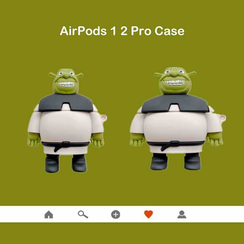

2022Green Monster Silicone Shrek AirPod Case Soft Earphones Cover AirPod 1 2 Pro Anti-lost Earpods Charging Protector With Carabiner