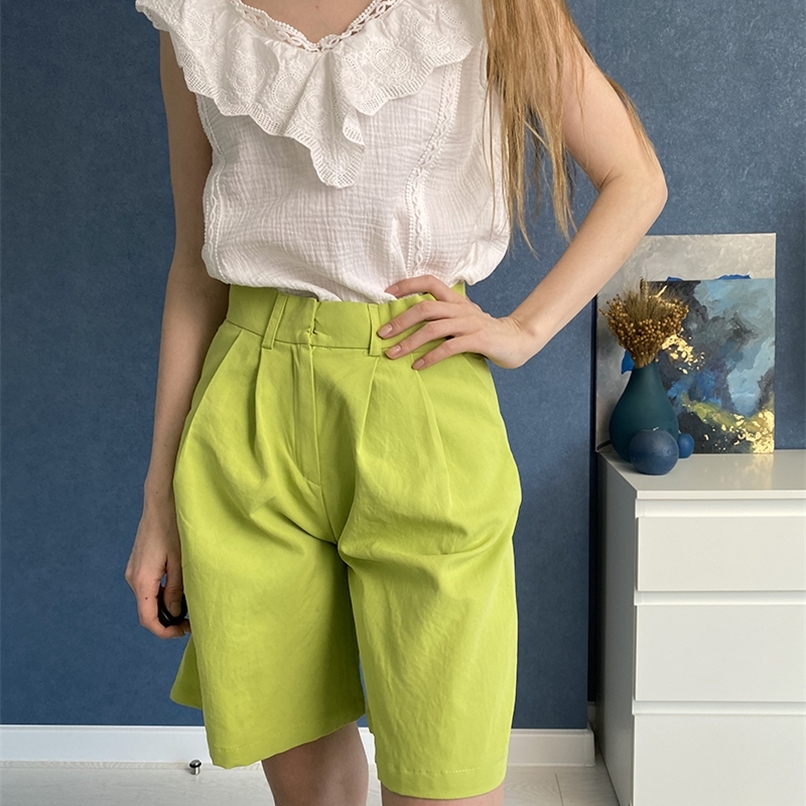 Bornladies Summer High Waist Shorts for Women Casual Loose Wide Leg Solid Female Short Pants Y2k Booty 220630