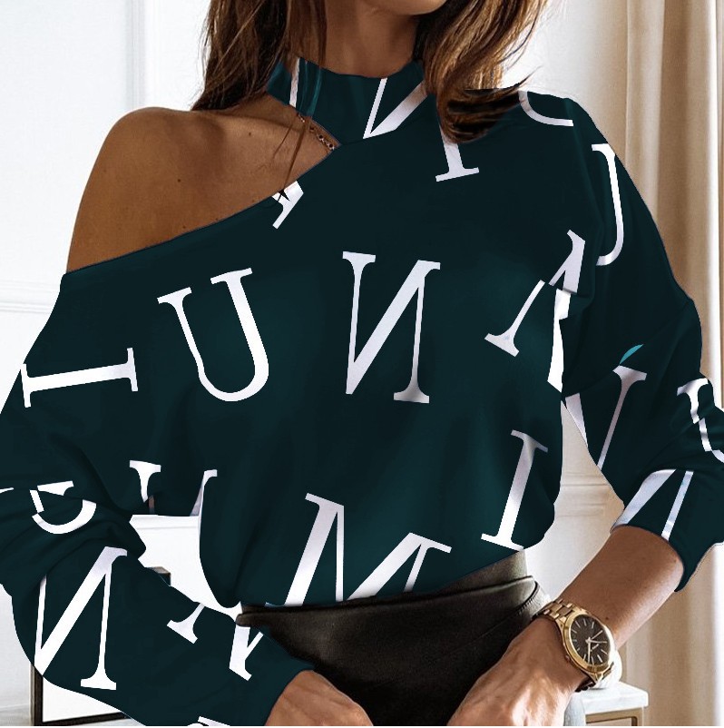 Women's Blouses & Shirts Women Elegant Fashion Long Sleeve Tops Could Shoulder Letter Casual Blouse