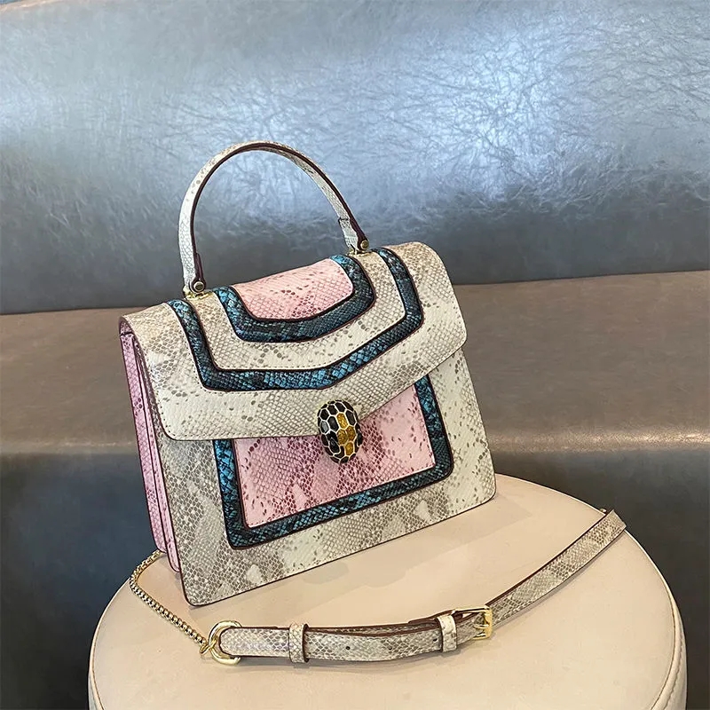 Designer high-end leather snake head handbag female 2023 new fashion all-match one-shoulder atmospheric chain diagonal small square bags