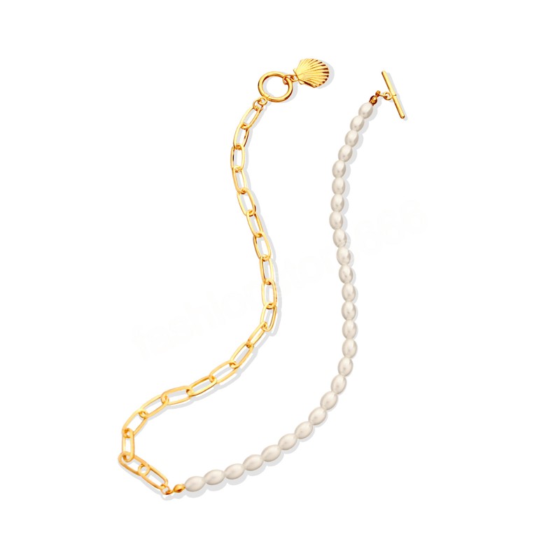 Simple Shell Pendant Necklace Casual Metal Gold Color Link Chain Simulated Pearl Beads Necklaces Women Jewelry
