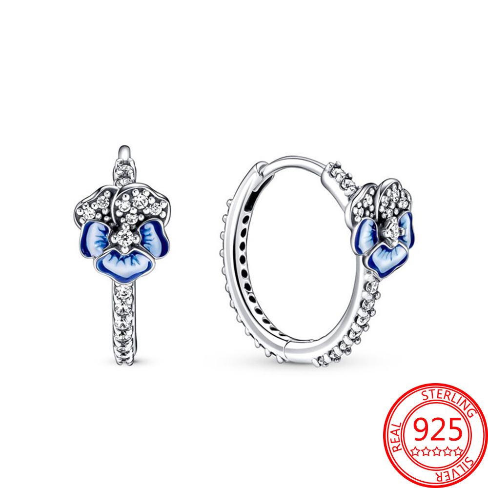 New Fashion 925 Sterling Silver Bracelet Necklace Romantic Gem Blue Tricolor Flower Earrings Pendant Girl Jewelry Gift