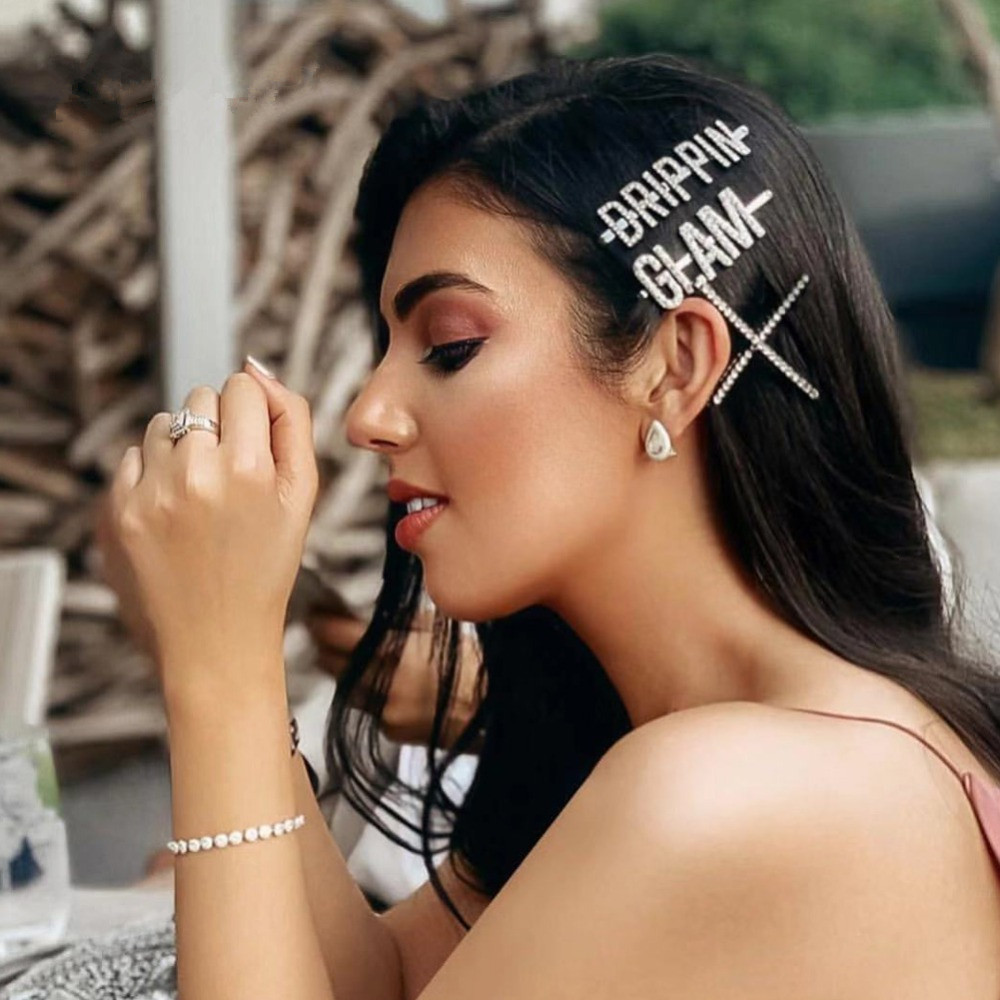 Letter Barrettes Hair Clips with Clear Crystal for lady Women Party Wedding Lovers gift engagement Jewelry for Bride