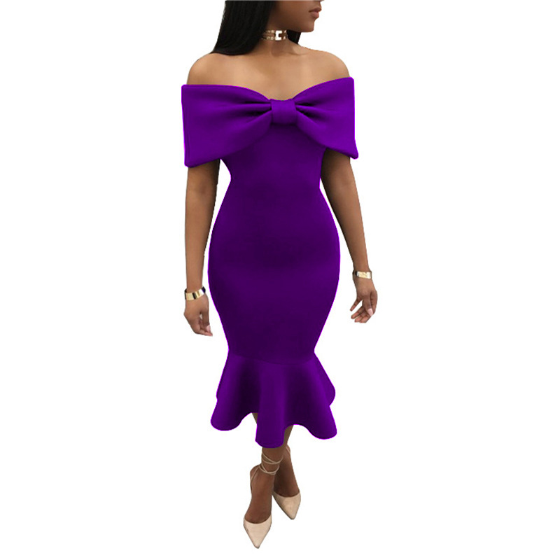 Slash Shoulder Irregular Leaf Dress Women High Waist Formal Party Long Dresses