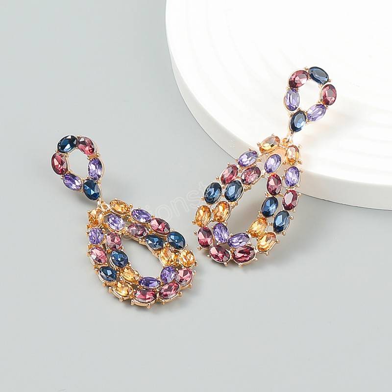 Metal Rhinestone Geometric Dangle Earrings Casual Party Trend Statement Earrings Women's Simple Jewelry
