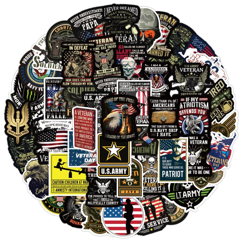 50Pcs/Lot War Style Memorial Veterans sticker Graffiti Stickers Personalized Skateboard Suitcase Mobile Phone Stickers Wholesale