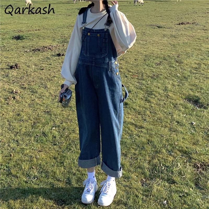 Women' Plus Size Jumpsuits Rompers Denim Jumpsuits Women High Street Elegant Lady Blue Fashion Overall Solid Basic Overalls BF Chic College Daily 220826, 026black basic
