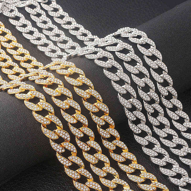 Iced Out Chain Hip Hop Necklace Charms Jewelry Gold Silver Color Rhinestone CZ Clasp Choker For Men Rapper Bling Long Necklace Y220318