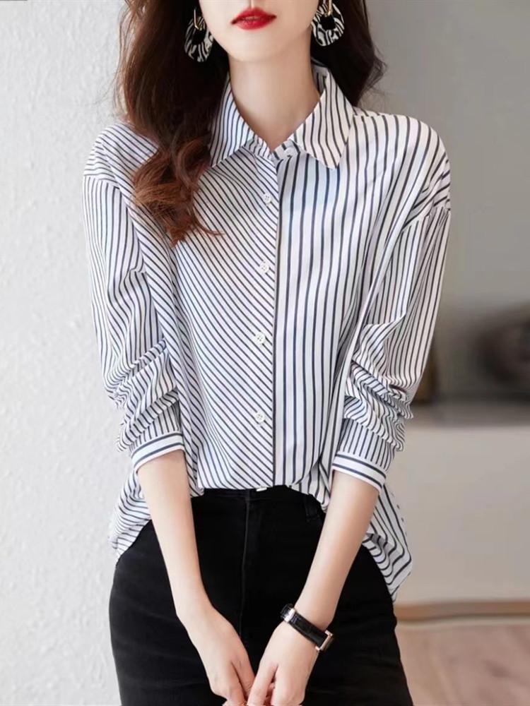 Women' Blouses & Shirts Blue White Vertical Striped Women Casual 2022 Feminine Clothes For Spring Long Sleeve Turn Collar Ladies TopsWomen
Women' Blouses & Shirts Blue White Vertical Striped Women Casual 2022 Feminine Clothes For Spring Long Sleeve Turn Collar Ladies TopsWomen