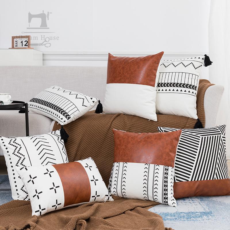 Cushion/Decorative Pillow Black And White Striped Printing Pillowcases European American Fashion PU Stitching Cotton Canvas Decorative Sofa, H-45x45cm
Cushion/Decorative Pillow Black And White Striped Printing Pillowcases European American Fashion PU Stitching Cotton Canvas Decorative Sofa, H-45x45cm