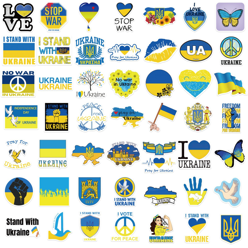 50Pcs/Lot Ukraine Stickers Ukraine flag wish peace graffiti Stickers for DIY Luggage Laptop Skateboard Bicycle Sticker