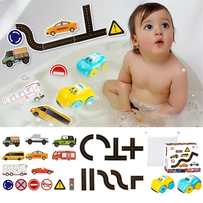 Bath Toy Set 23PCS Traffic Theme Bath Foam Toys And Floating Windup Car Bathtub Toys For Toddlers 3 4 5 6 Years Boys Girls Gift 220531