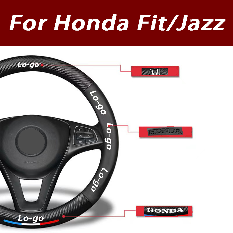 Car Steering Wheel Carbon Fiber Modified Protective Cover Interior Emblem For Honda Jazz Fit 1.5T CVT MT AT Badge Accessories